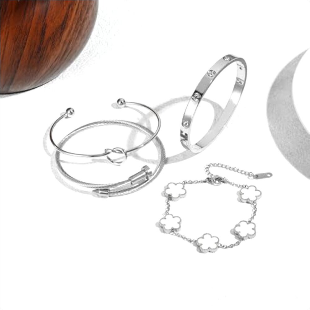 4-Piece Stackable Floral Bangle Bracelets Set, St… - image 3